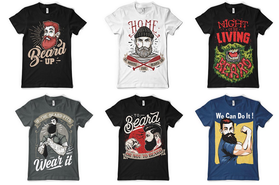 Multicolor t-shirts with interesting and creative illustrations.
