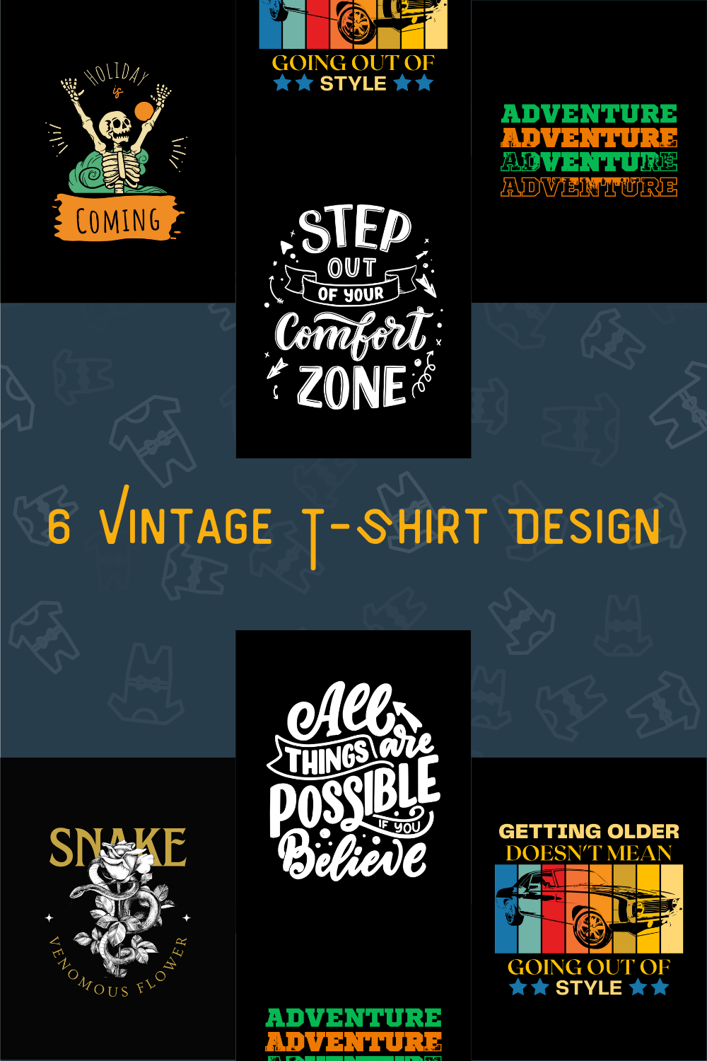 6 Vintage T-shirt Design Bundle pinterest image.