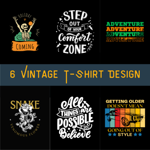 6 Vintage T-shirt Design Bundle cover image.