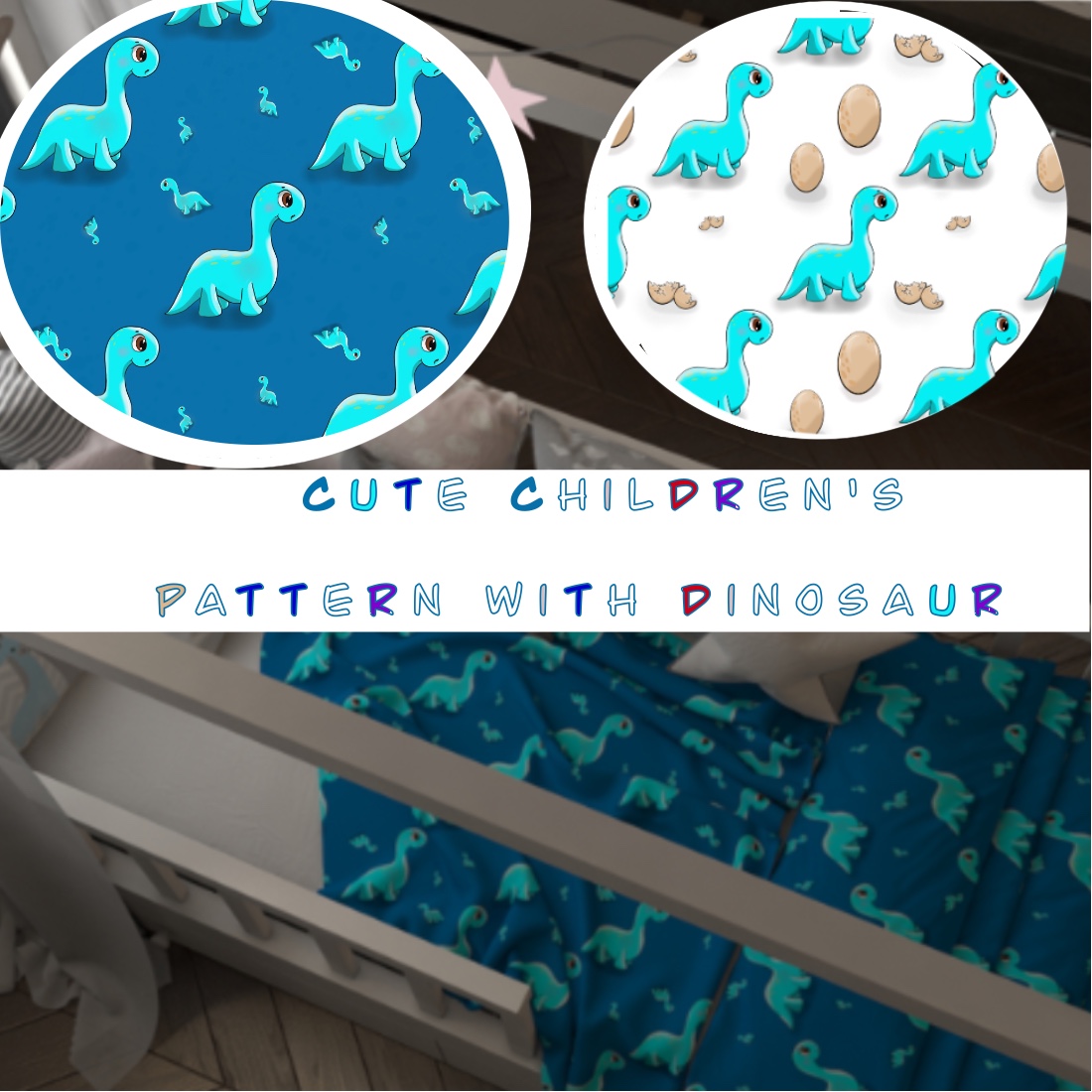 Cute Seamless Patterns With Dinosaur and Cockatoo cover image.