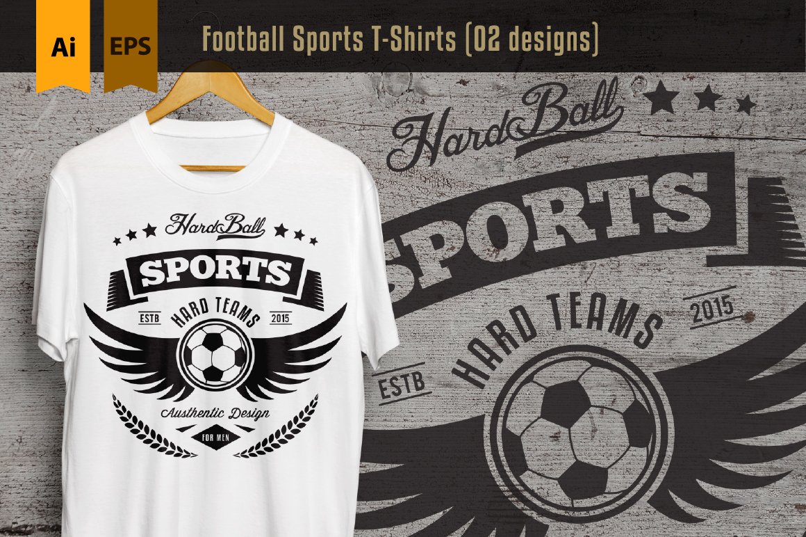 White T-shirt with design a football theme on the background with the same image.