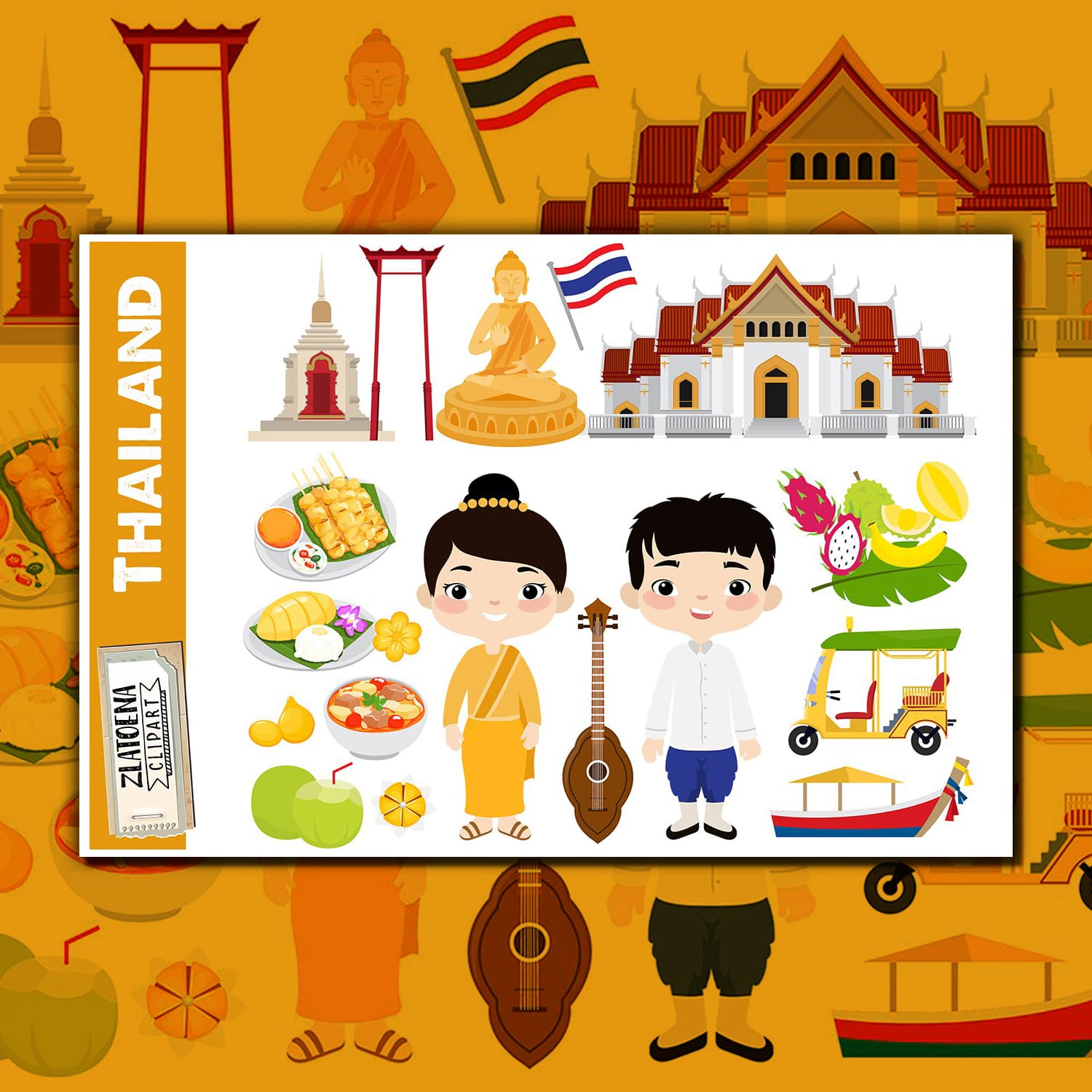 Thailand clipart Travel Southeast Asia Flag Buddha Culture cover.