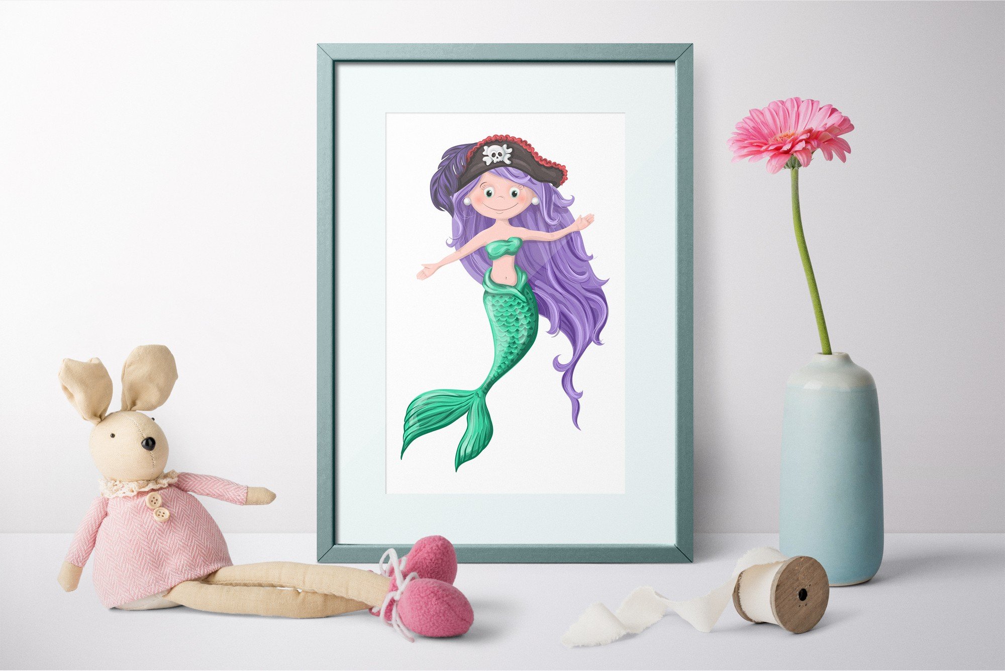 Multicolor mermaid on a minimalistic poster.