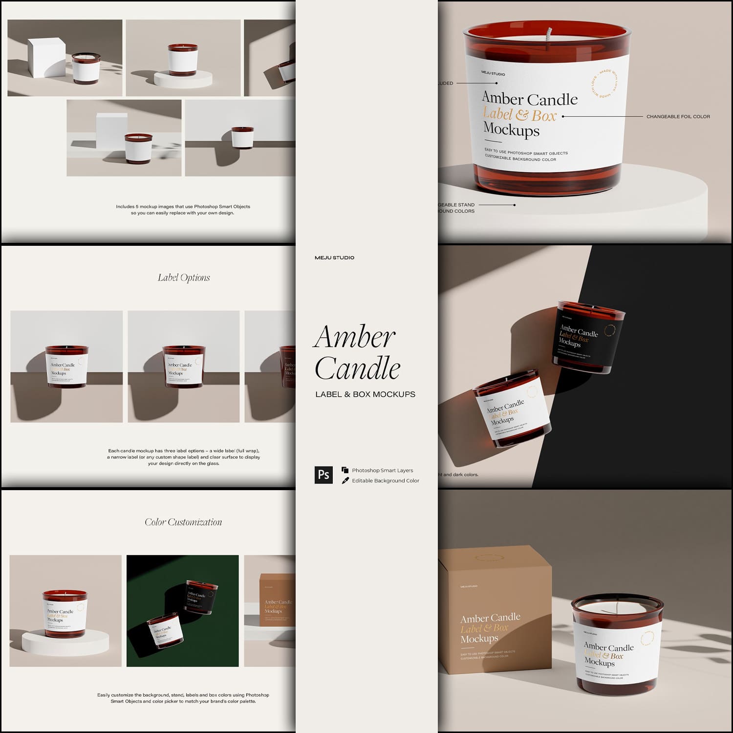 Amber Glass Candle & Box Mockup Set.