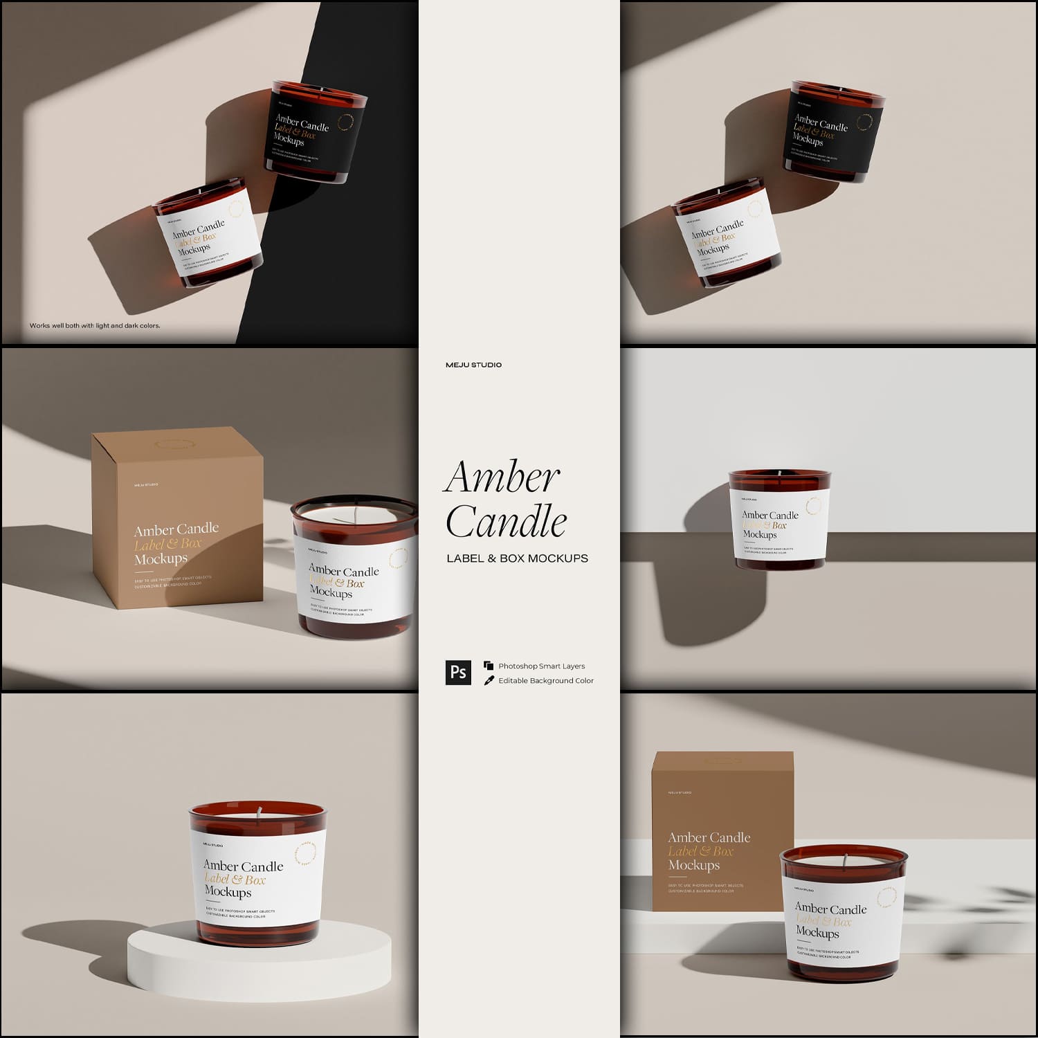 Amber Glass Candle & Box Mockup Set Cover.