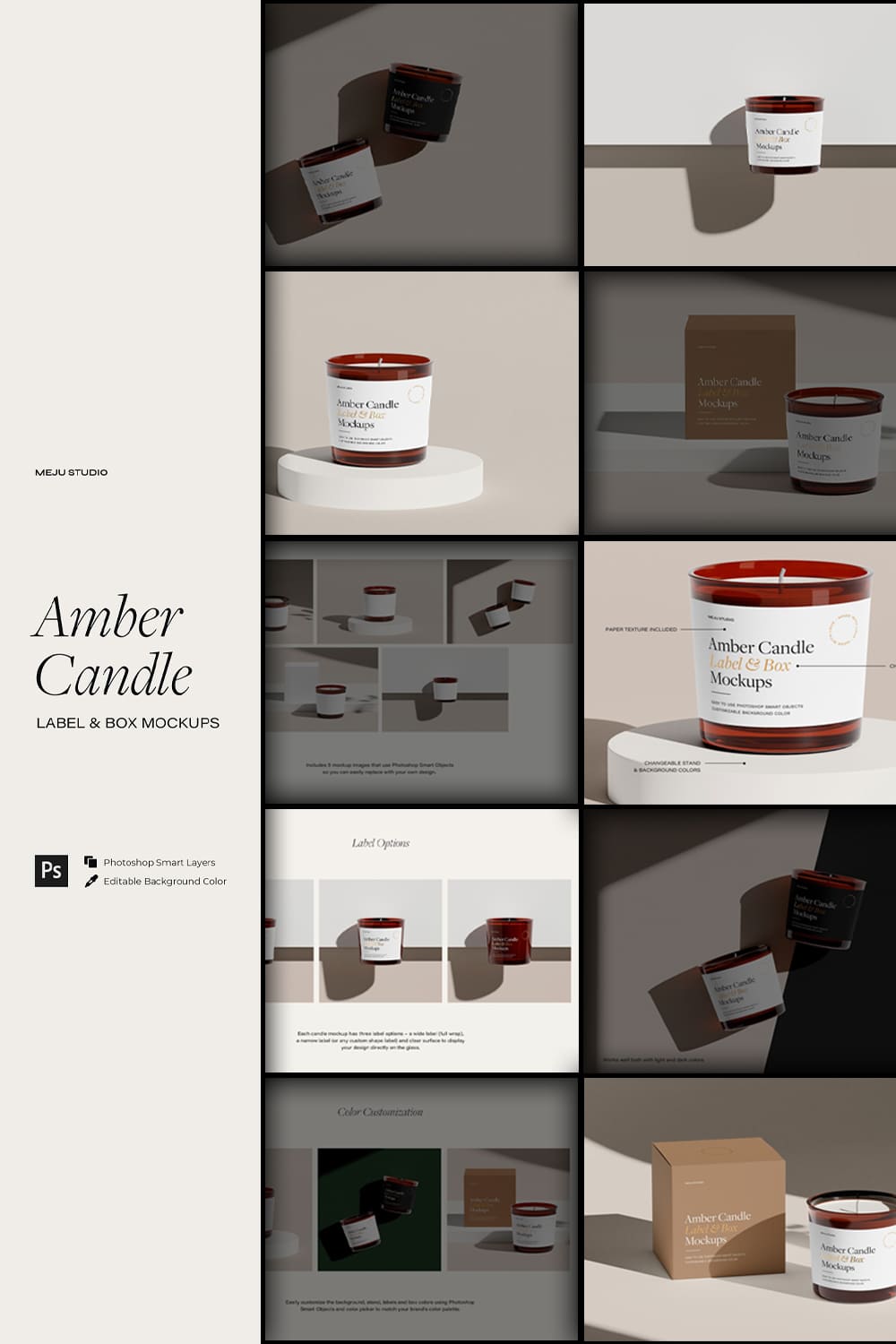 Amber Glass Candle & Box Mockup Set - Pinterest.