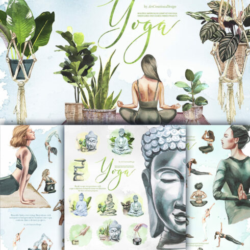 Watercolor yoga clipart set - main image preview.