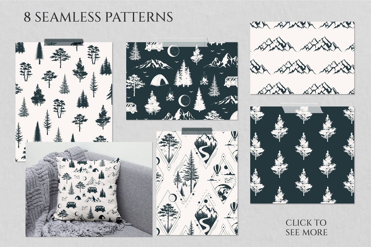There are 8 seamless patterns.