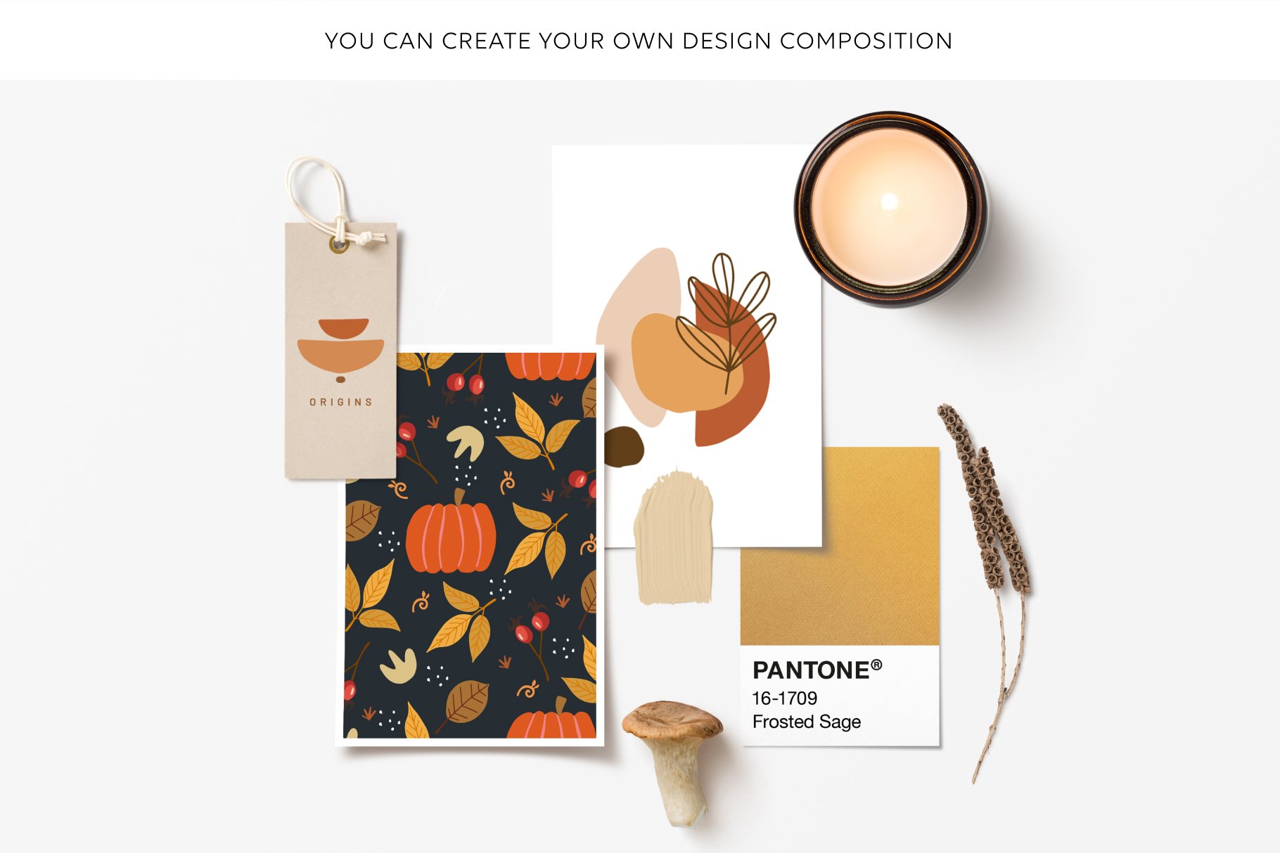 Cool autumn set with card and label.