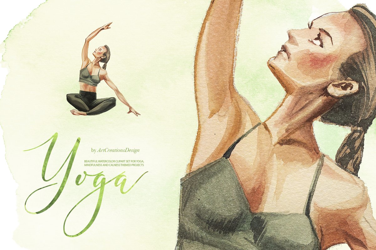 Watercolor yoga poses.