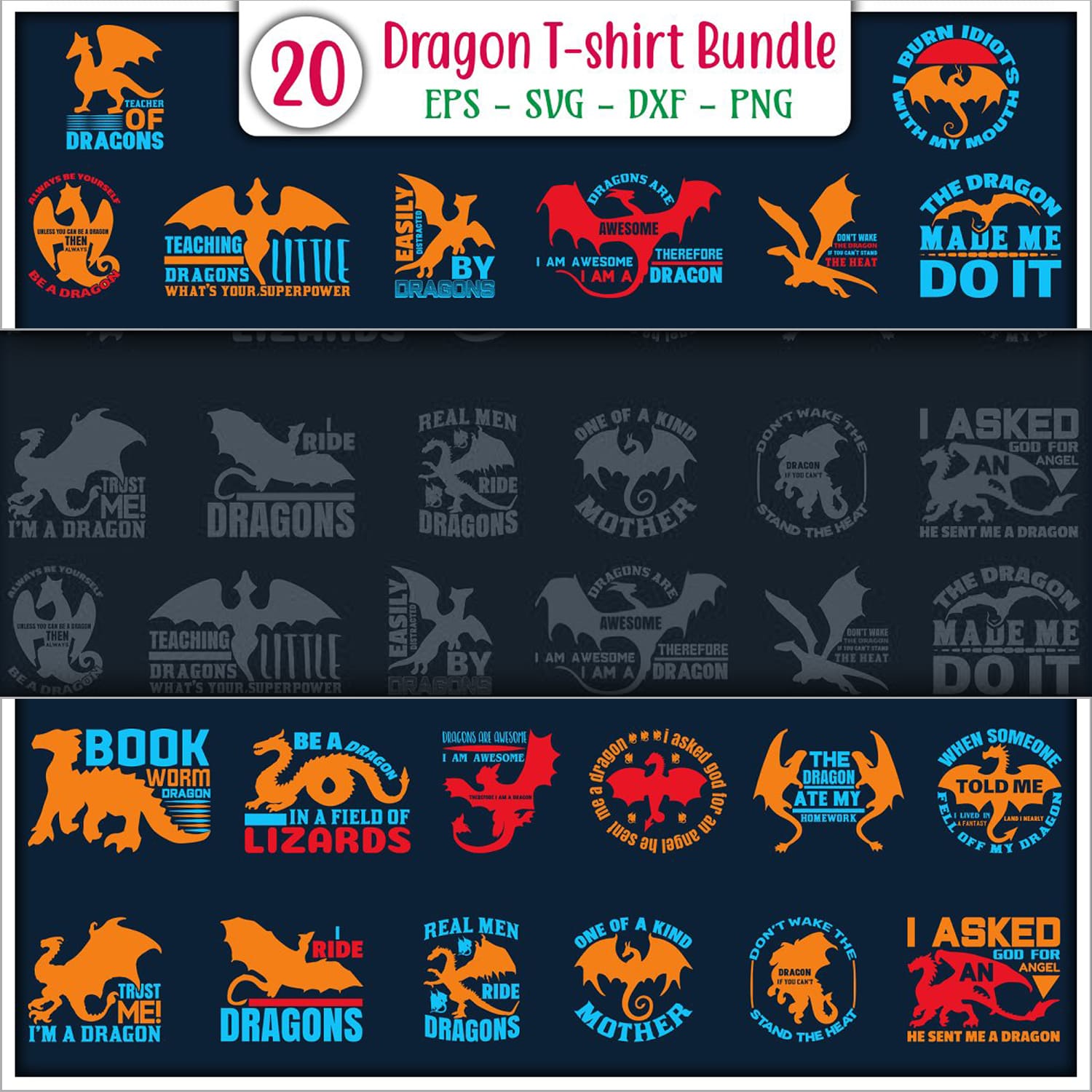 Dragon T-shirt Design Bundle Colorful Cover.