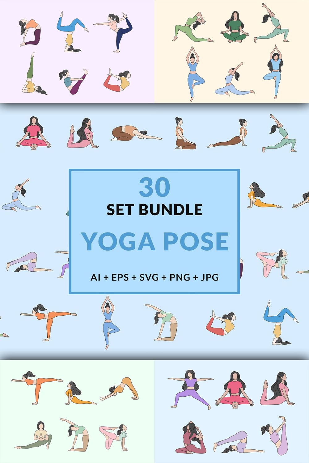 30 bundle women yoga pose wellness - pinterest image preview.