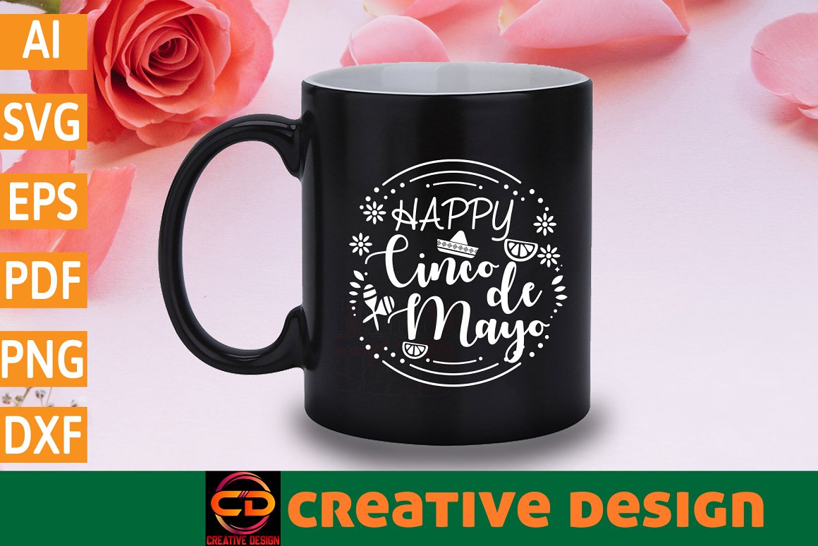 Black cup with the white lettering "Happy cinco de mayo".
