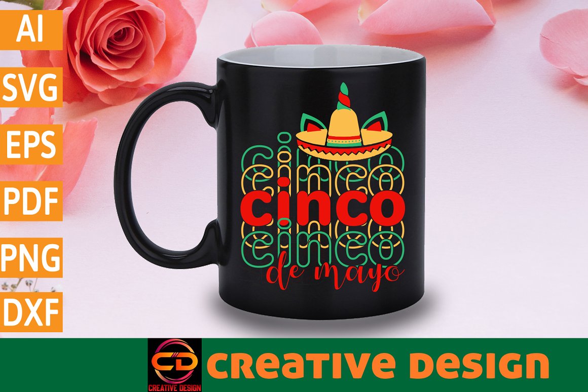Black cup with the lettering "Cinco de mayo".