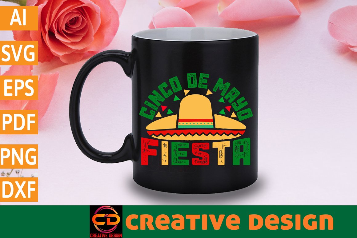 Black cup with the lettering "Cinco de mayo Fiesta".