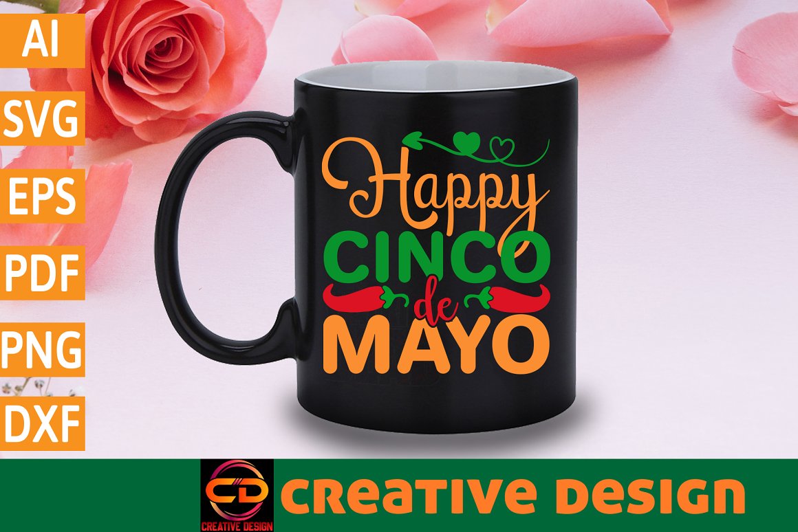 Black cup with the lettering "Happy cinco de mayo".