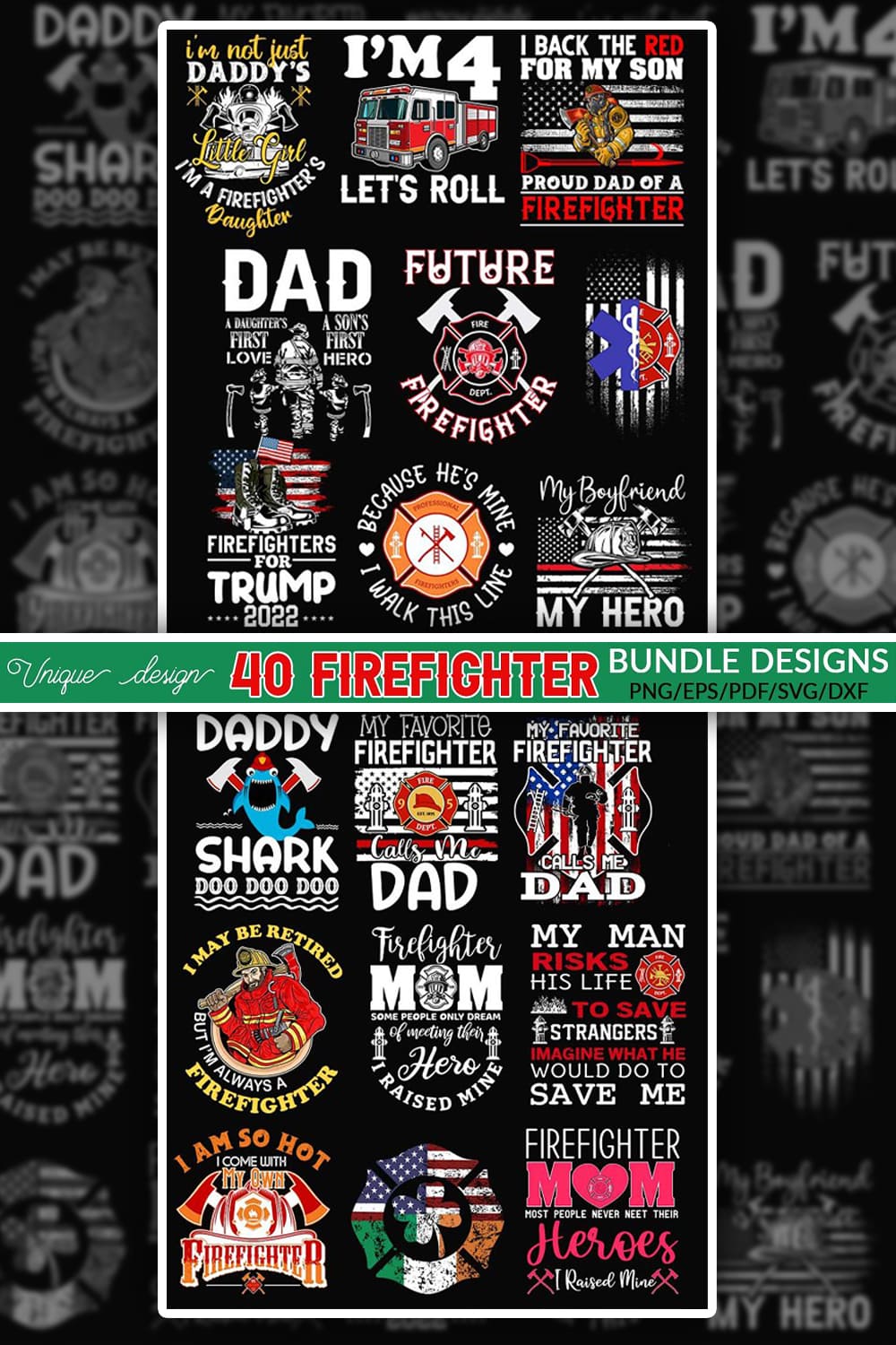 Firefighter T-Shirt Design Bundle - Pinterest.