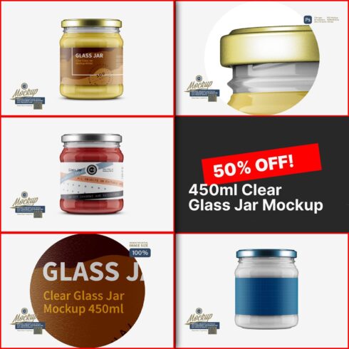 450ml Clear Glass Jar Mockups Set.