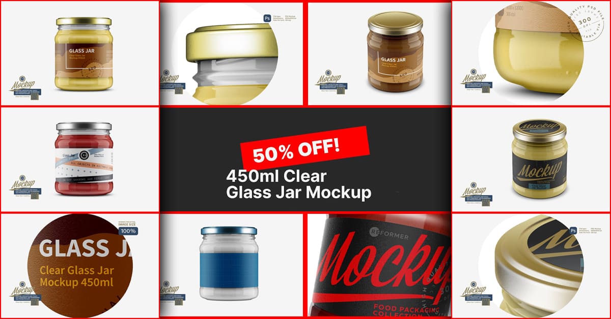 450ml Clear Glass Jar Mockups Set - Facebook.