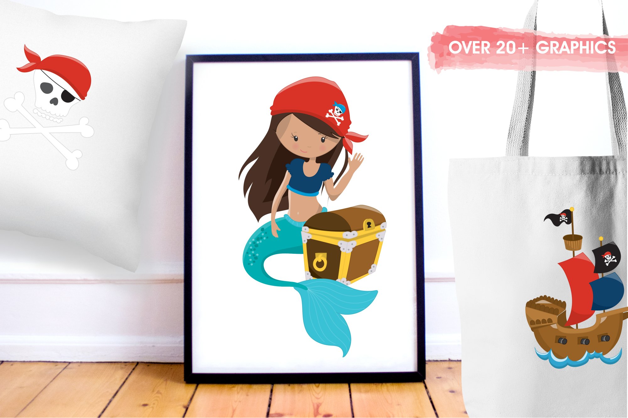 Mermaid in a pirate's look on a poster.