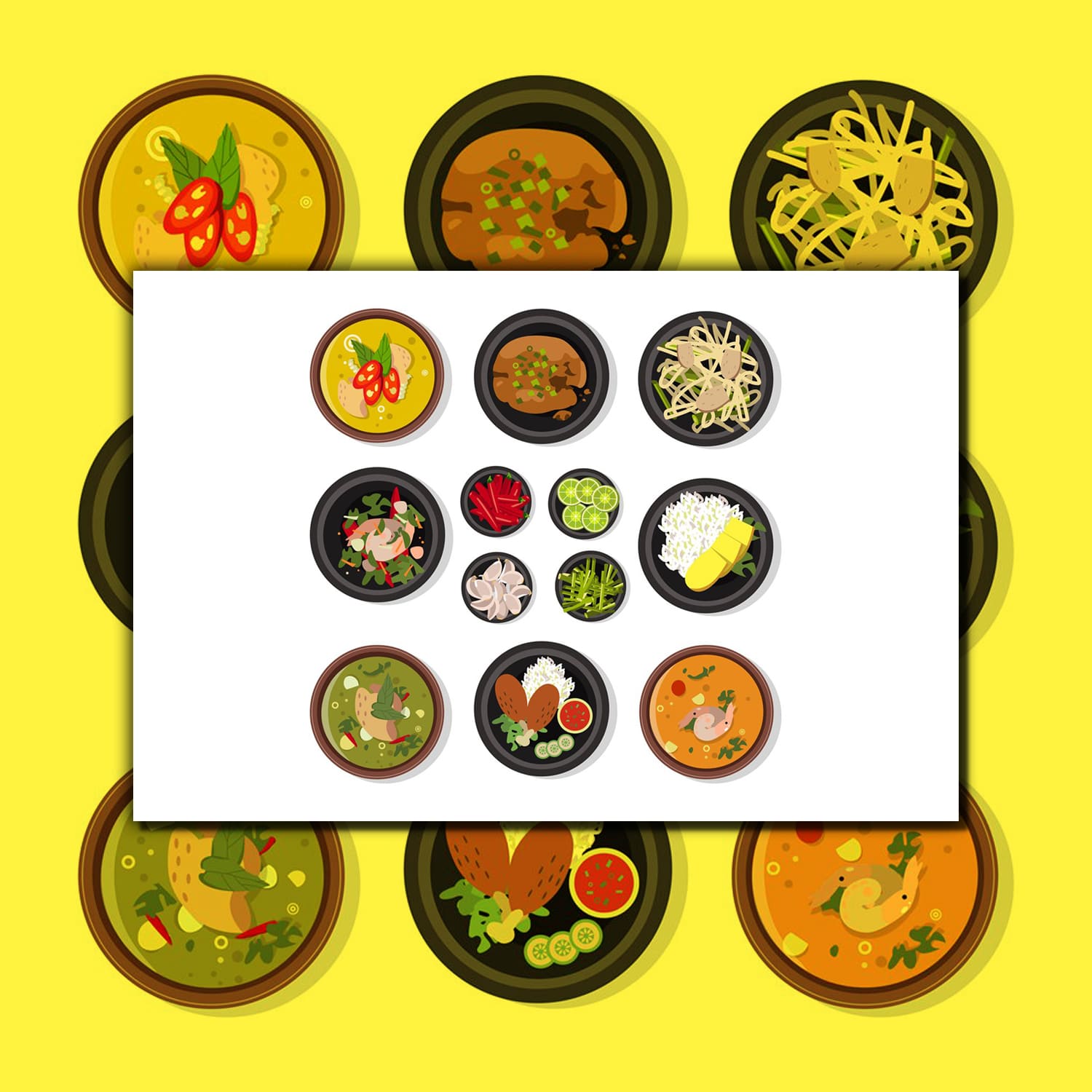 Vector illustrations of thai food. Vector icons pack isolate cover.