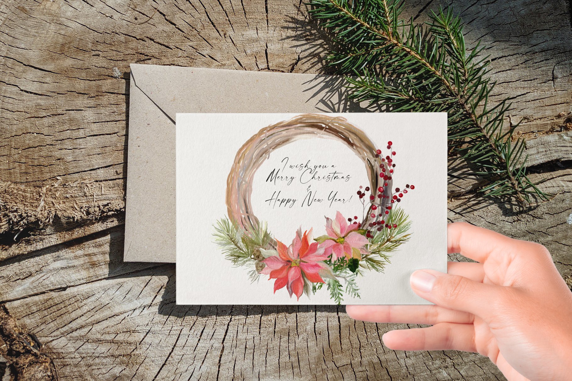 Simple card with Christmas wreath.