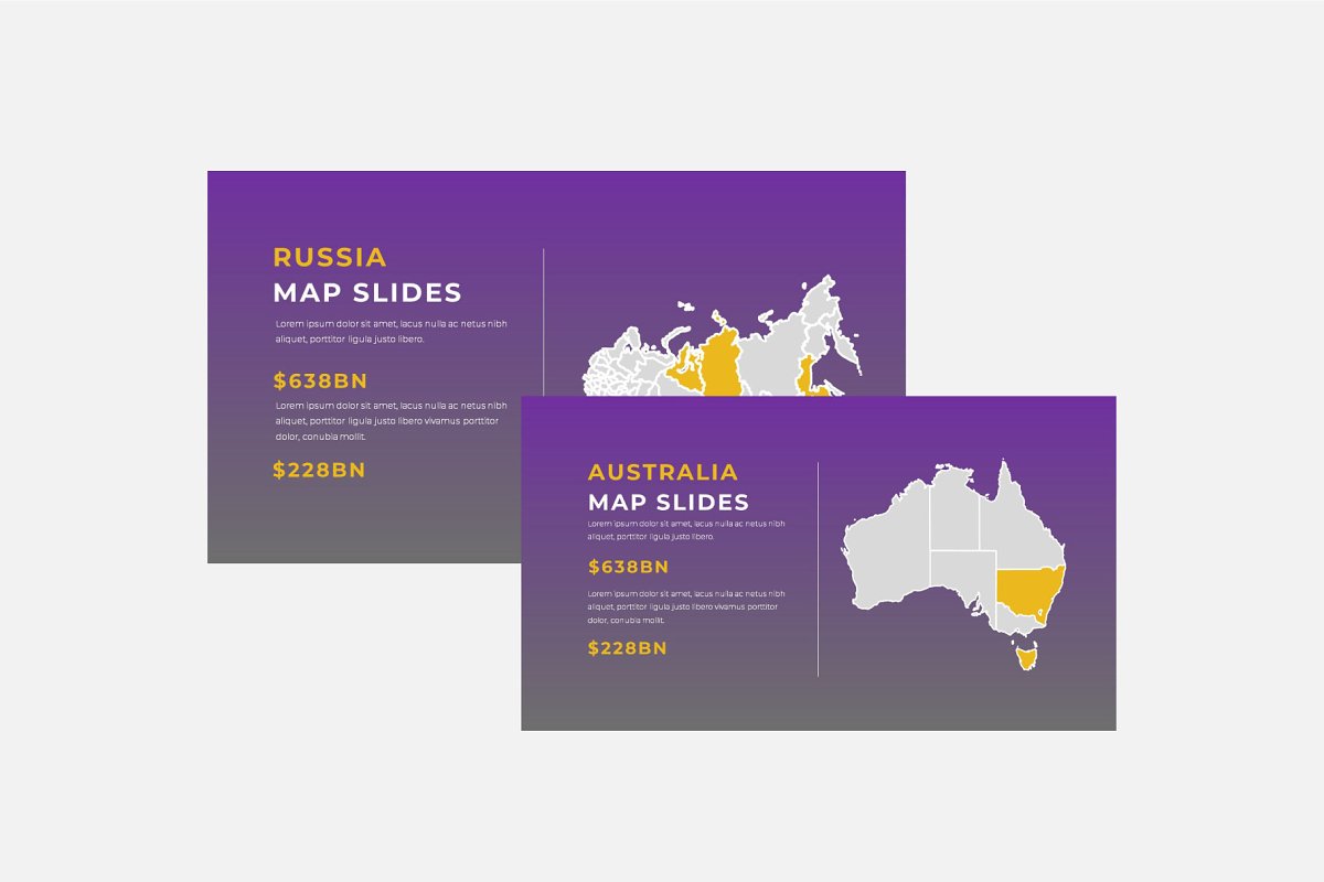 Russia and Australia map slides.