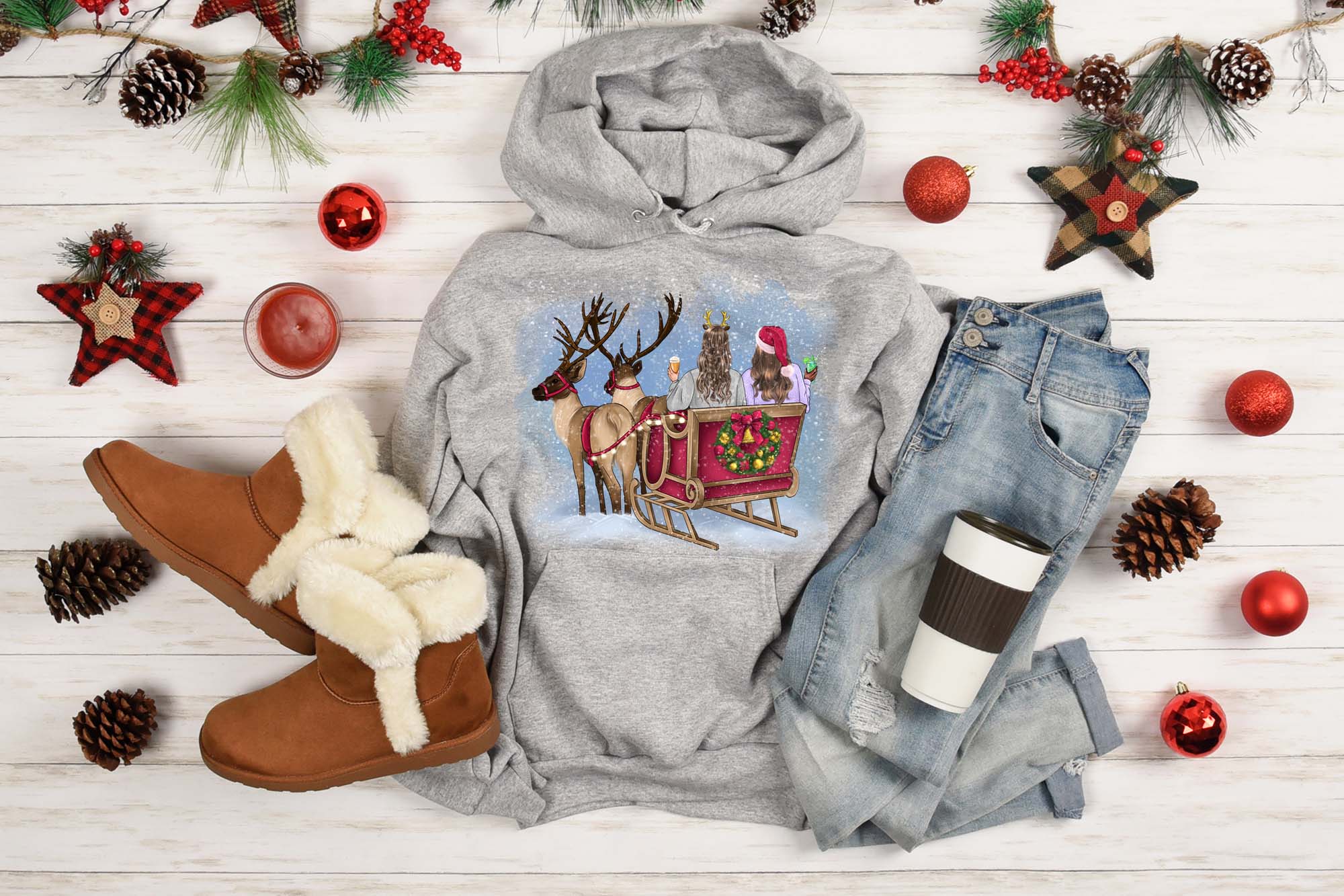 Friends in a Sleigh with Reindeer for clothes.