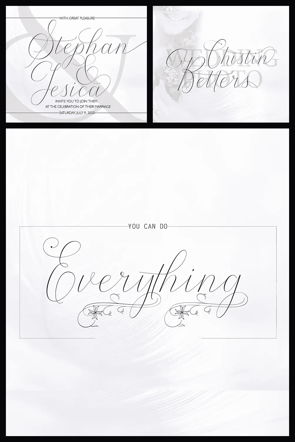A collage of images with a beautiful sweeping handwritten font on a white background.