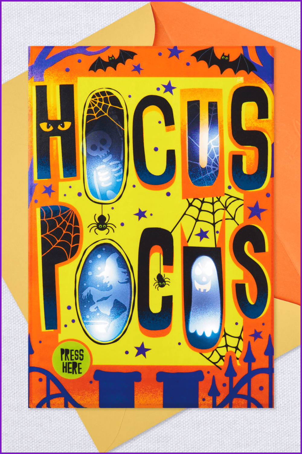 Yellow card with big sign Hocus Pocus.