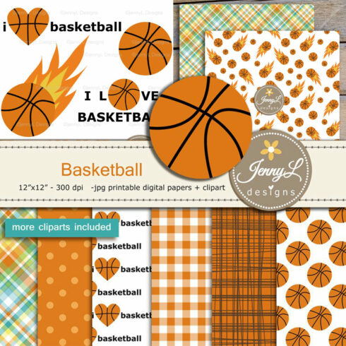 Basketball Digital Papers and Clipart - main image preview.