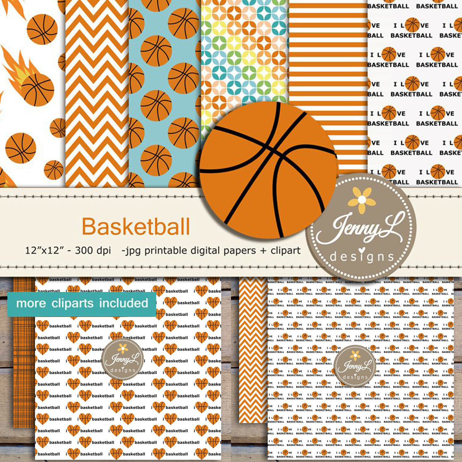 Basketball digital papers and clipart set Created By JennyL Designs.