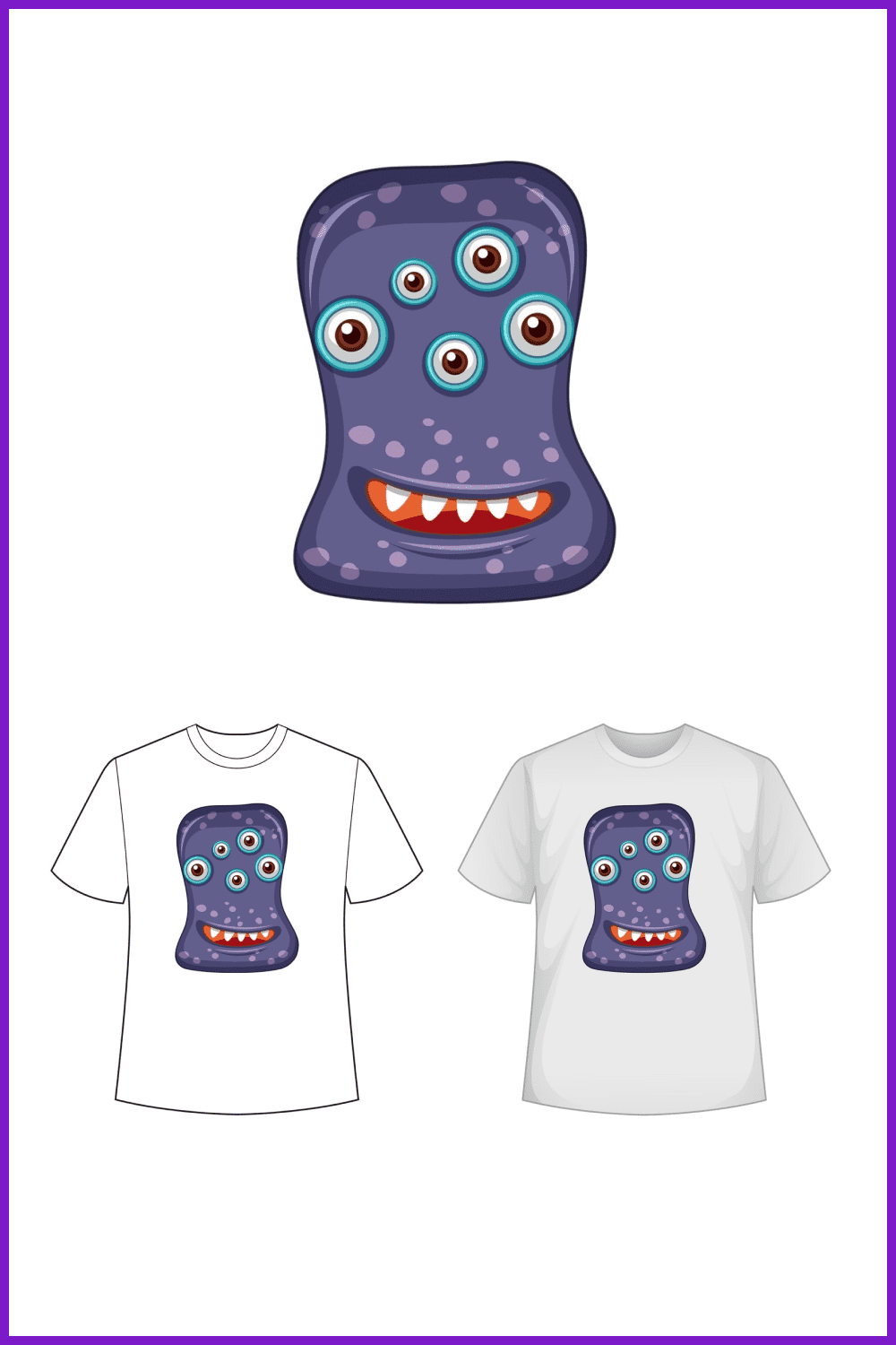 White t-shirts with a painted purple virus.