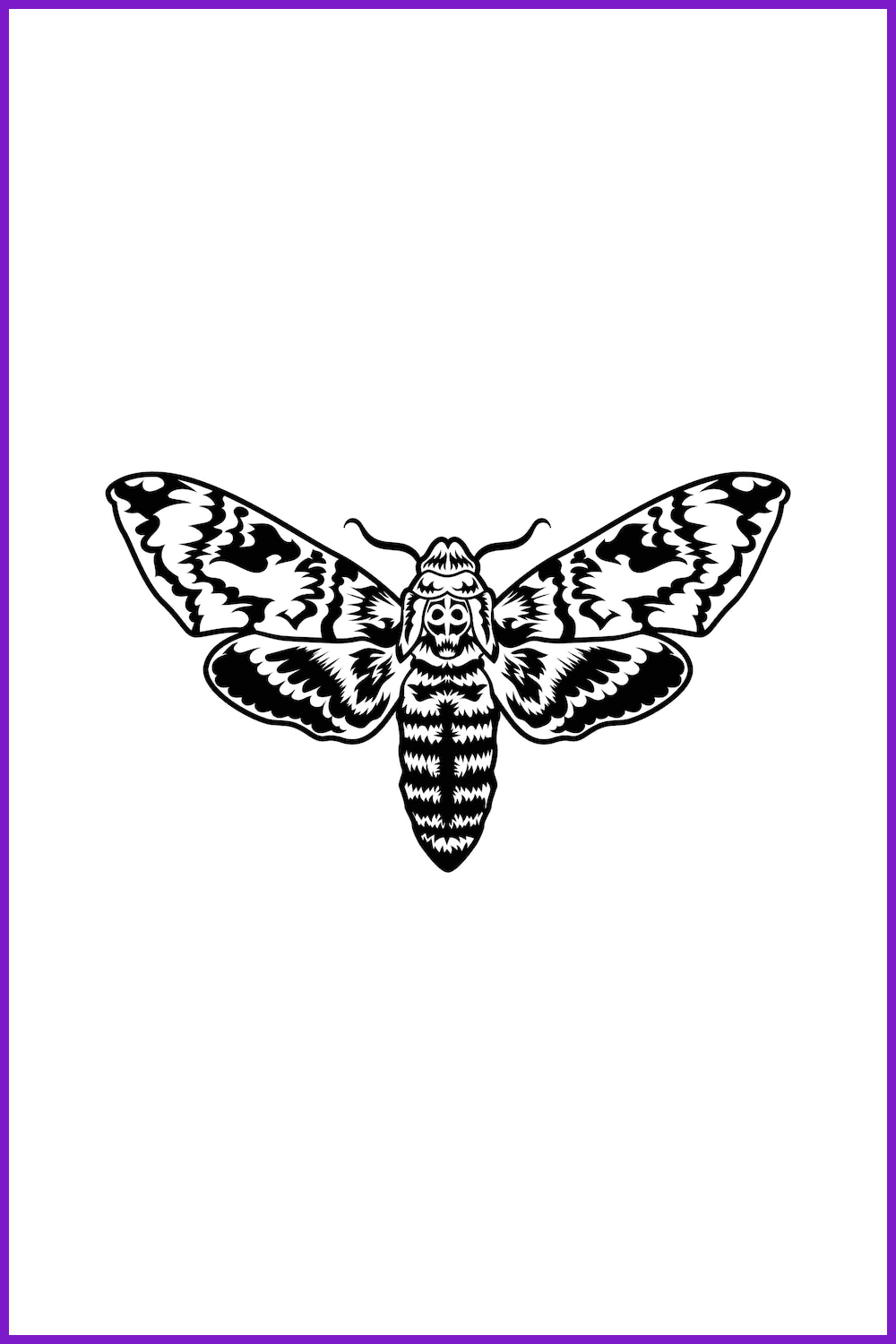 Sketch of a large black moth on a white background.