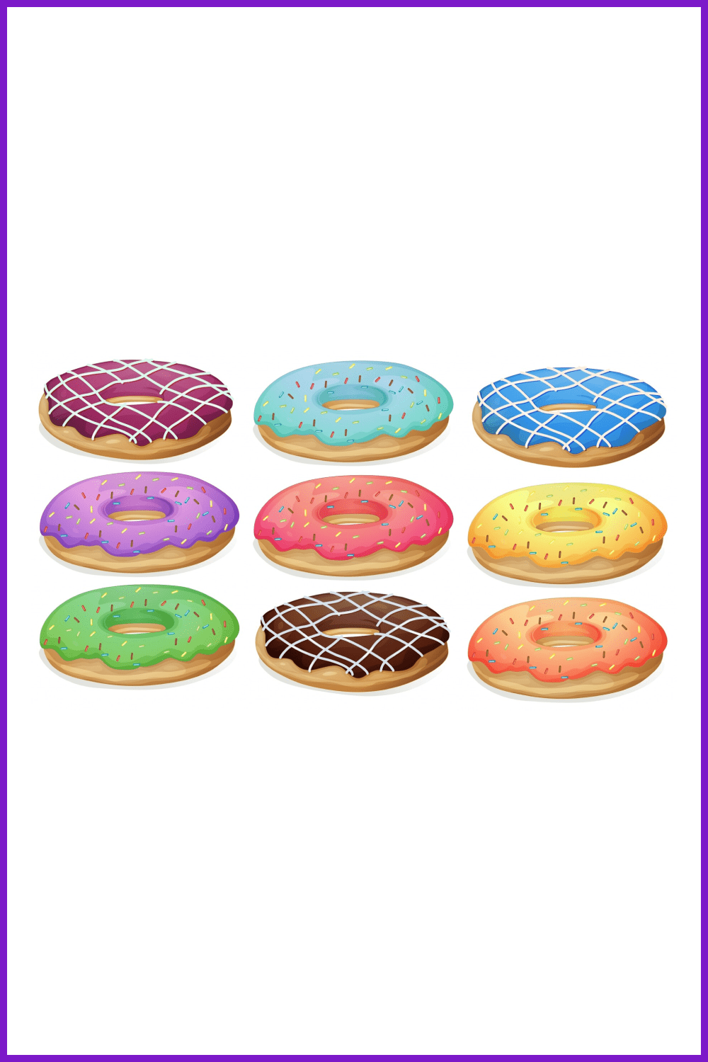 Collage of colorful donuts.