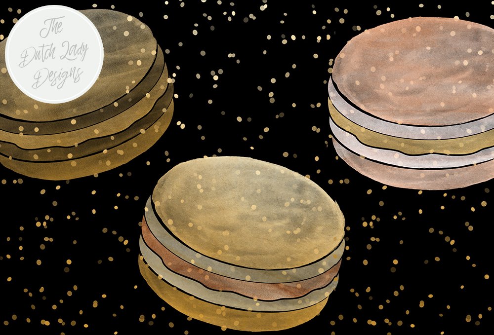 Three brown macaroons on a black background.