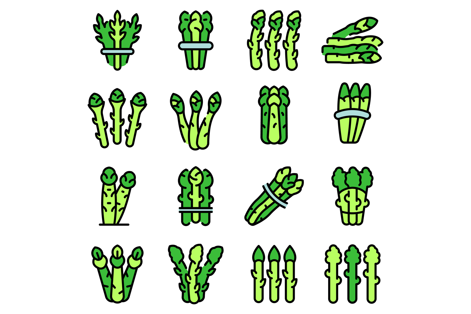 Hand drawn green asparagus set.