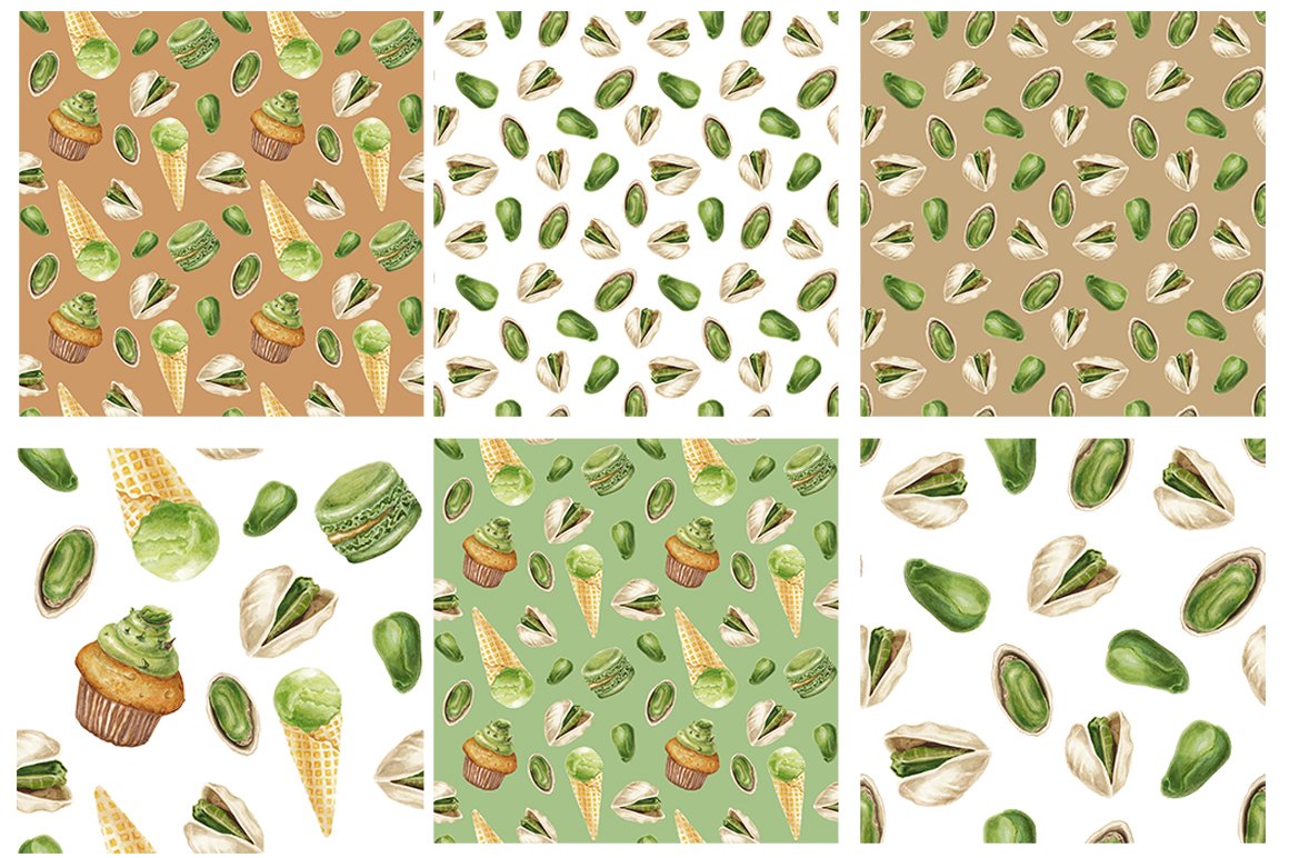 Some pistachio patterns in different colors.