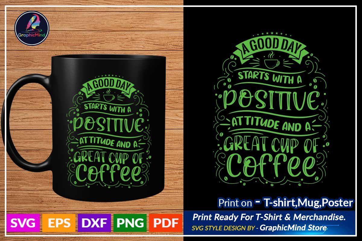 Big black cup with a green coffee quote.