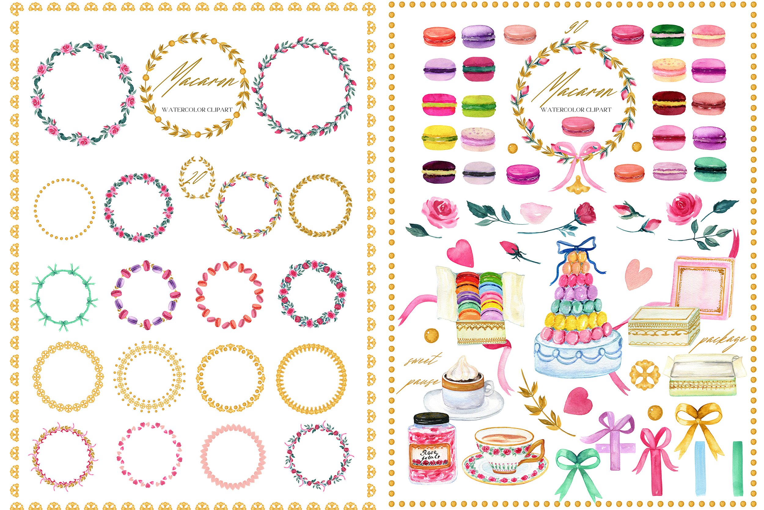 Diverse of sweets elements for full macaroon illustration.