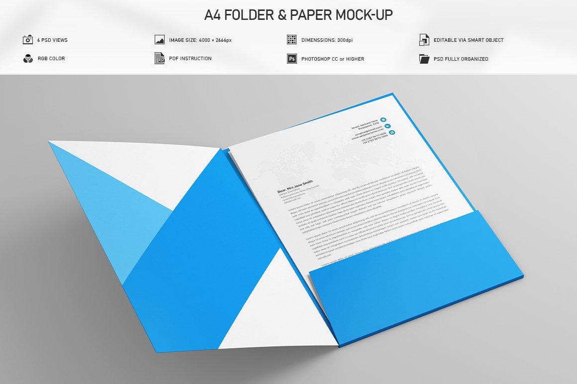 Colorful image of a A4 folder & paper in an expanded form.