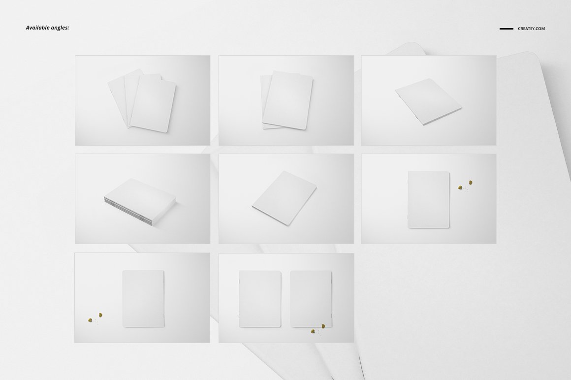 Collection of images of white a5 classic notebooks.