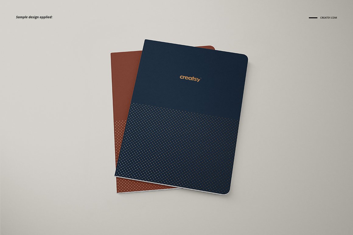 Images of a5 classic notebooks in blue and red with a charming design.