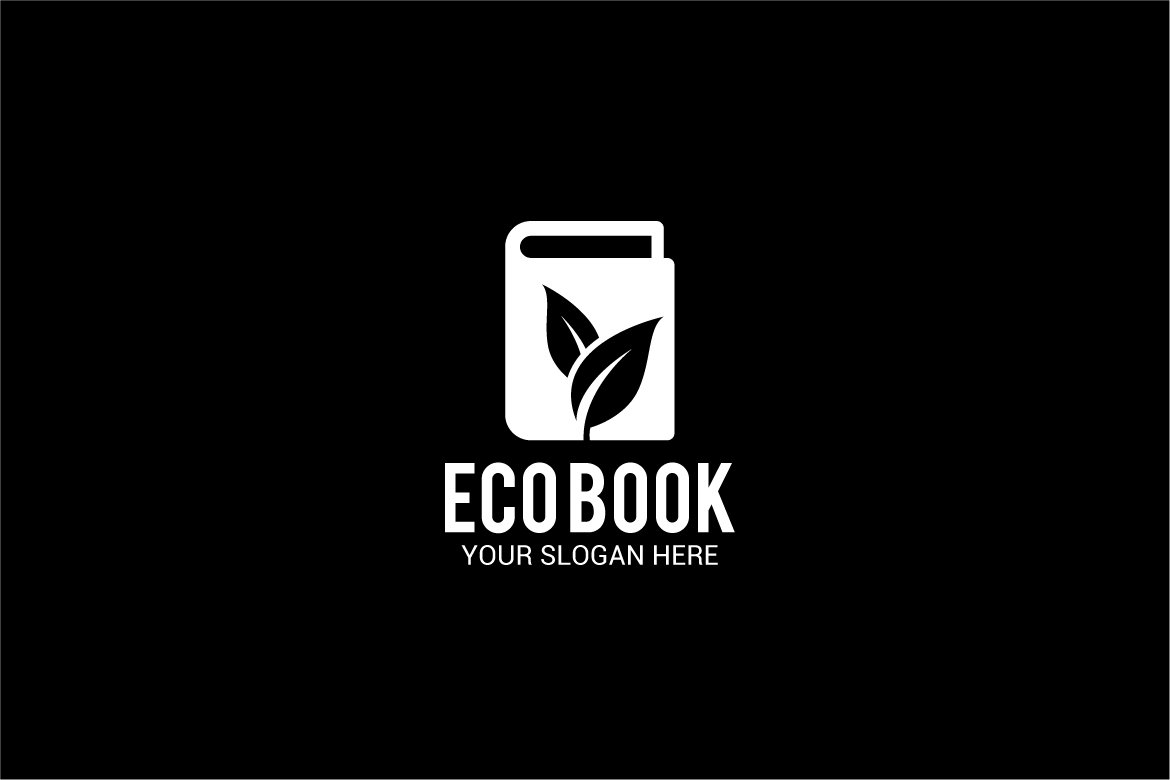 Black background with white book logo.