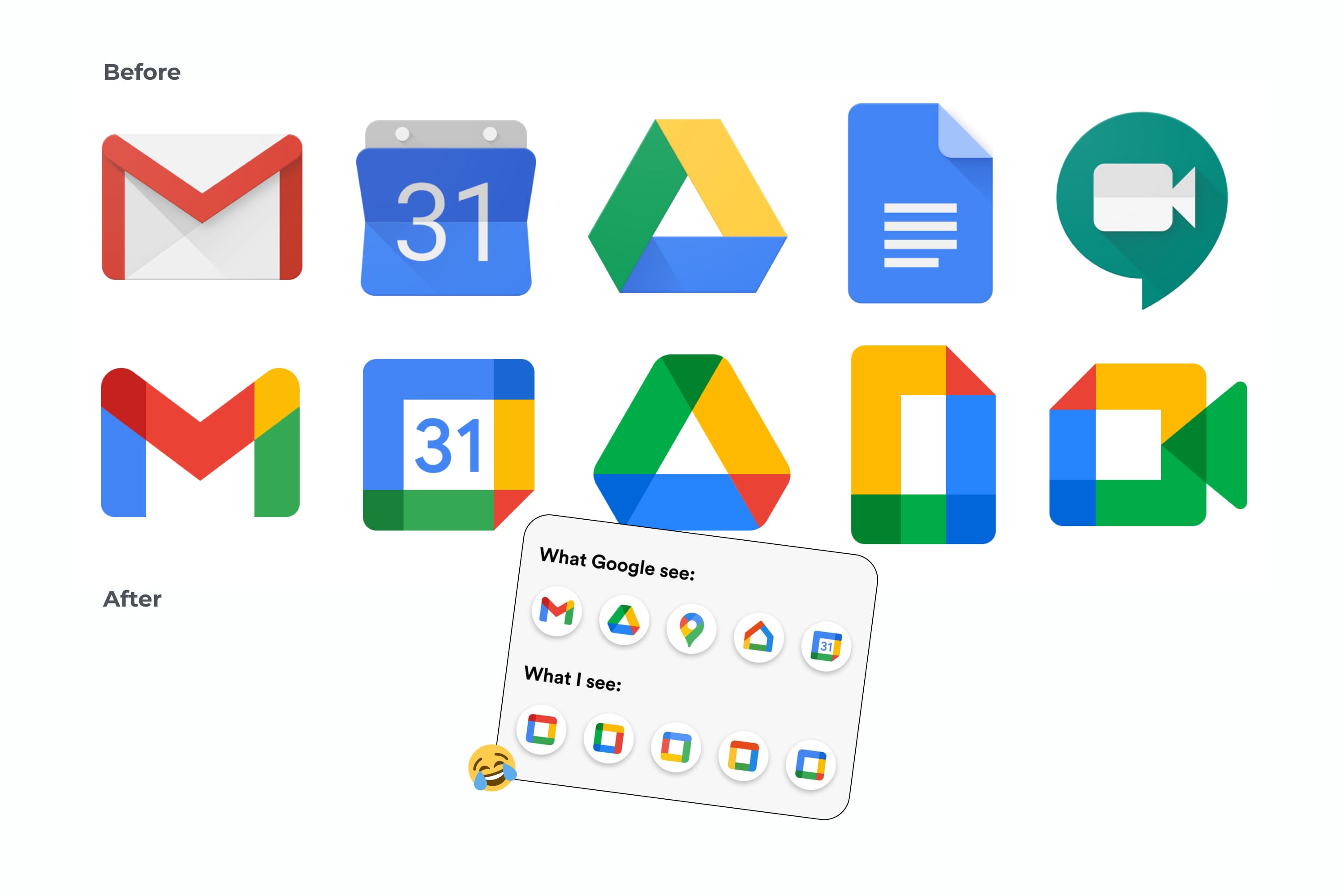 Google icons begore and after.