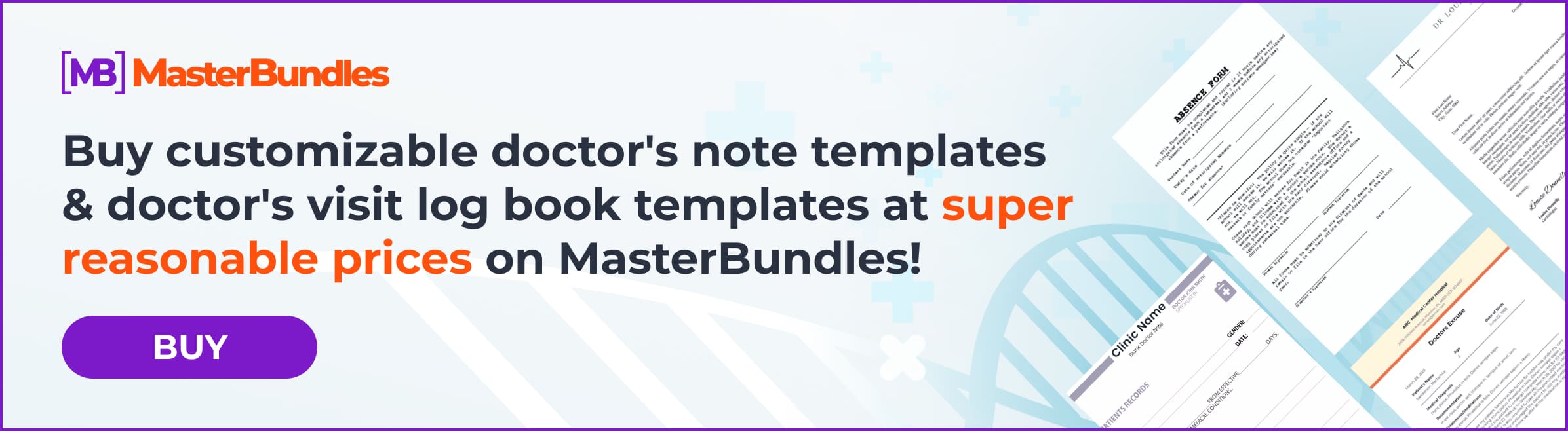 Banner for doctor's note templates with discount.