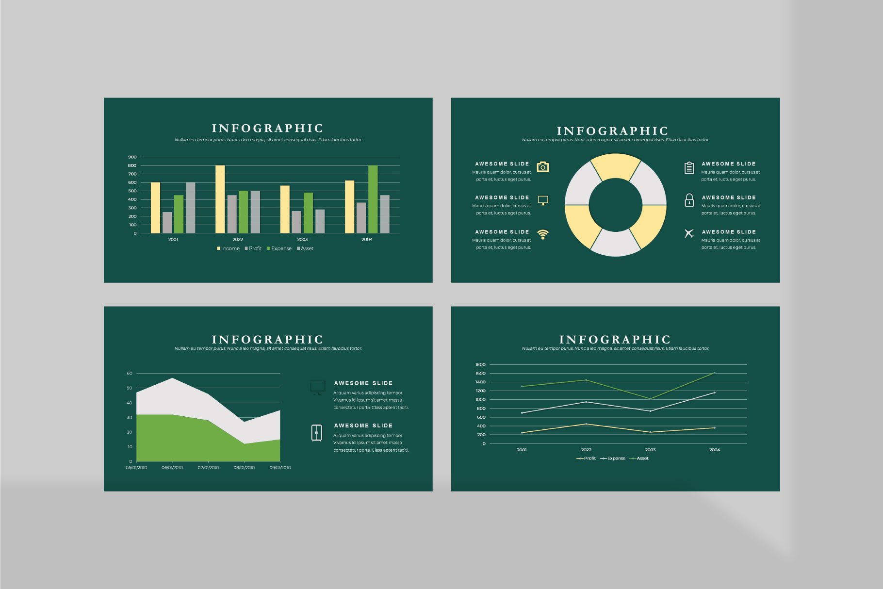 Slides with colorful infographics.