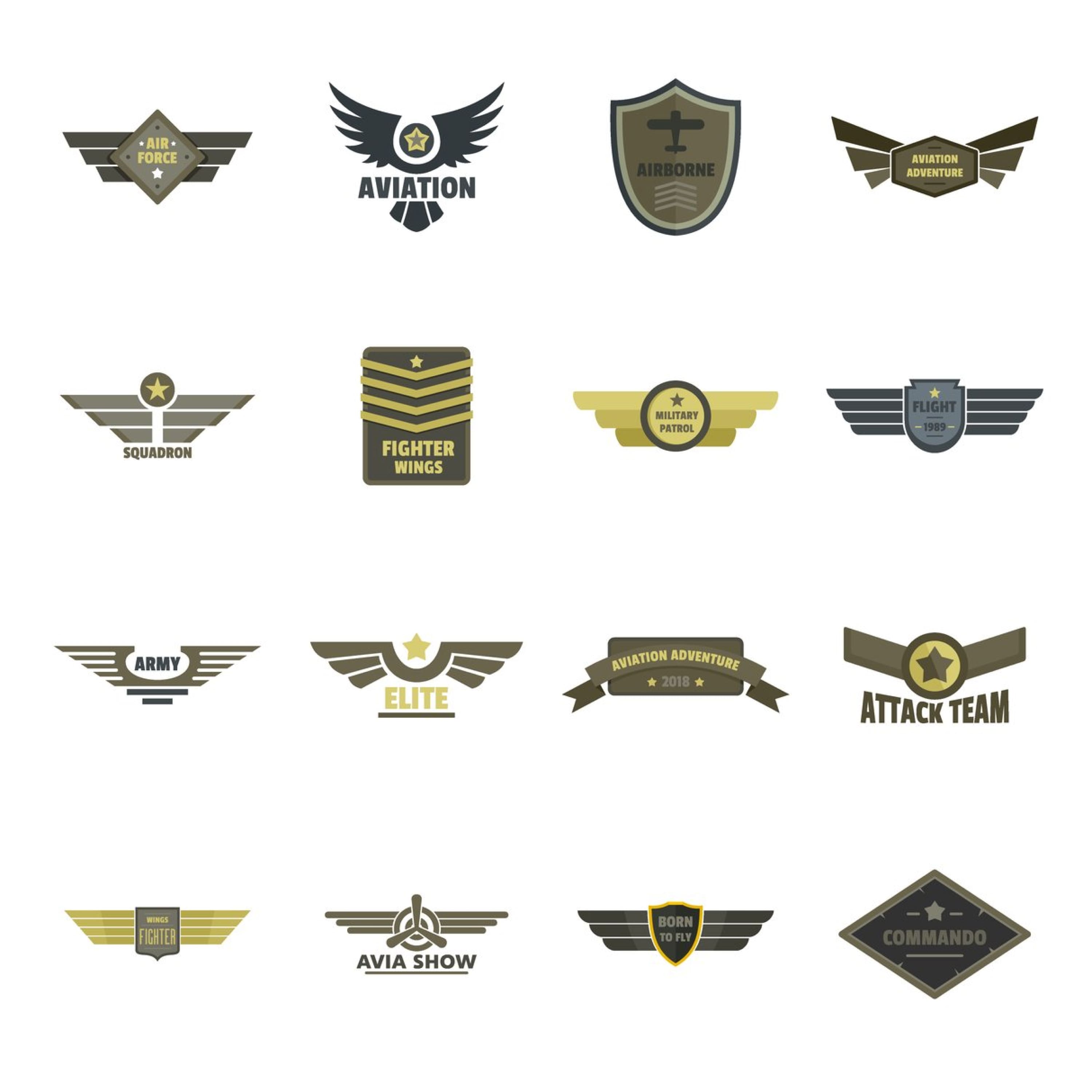 Airforce navy military logo icons set, flat style cover.