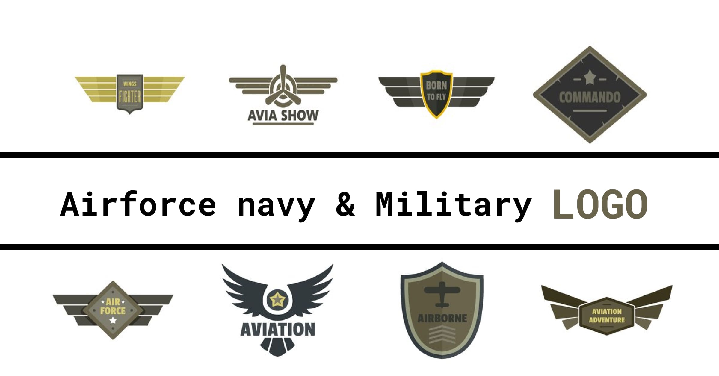 Airforce Logo Set. Flat Set Of Airforce Vector Logo For Web Design