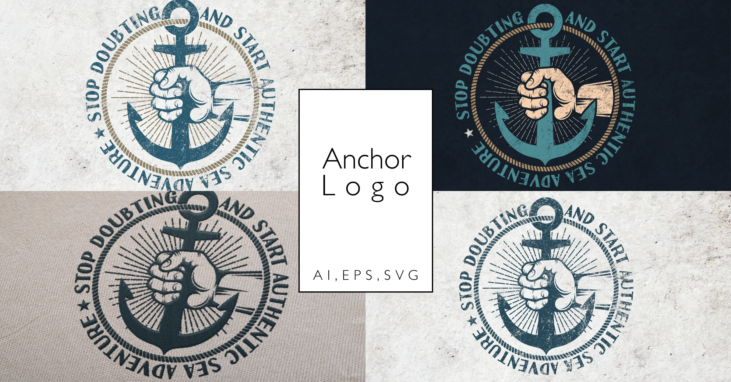 Anchor in Hand Retro Logo MasterBundles